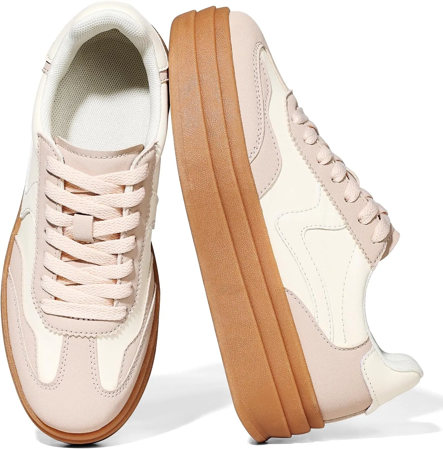 Tscoyuki Platform Women's Fashion Sneakers Casual Spring Shoes Non Slip Lightweight Walking Shoes Lace-Up Thick Sole Chunky Tennis Shoe
