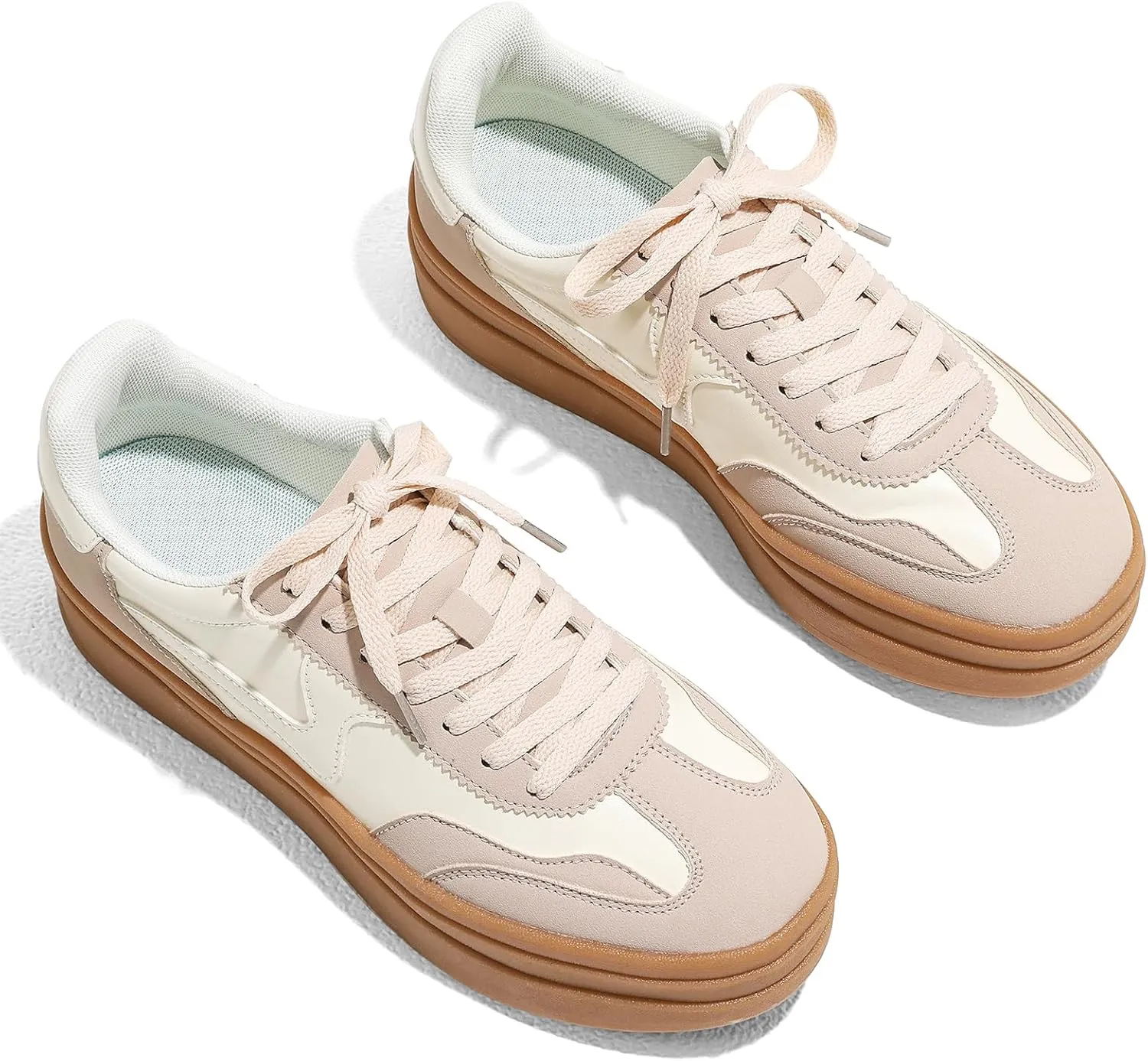 Tscoyuki Platform Women's Fashion Sneakers Casual Spring Shoes Non Slip Lightweight Walking Shoes Lace-Up Thick Sole Chunky Tennis Shoe