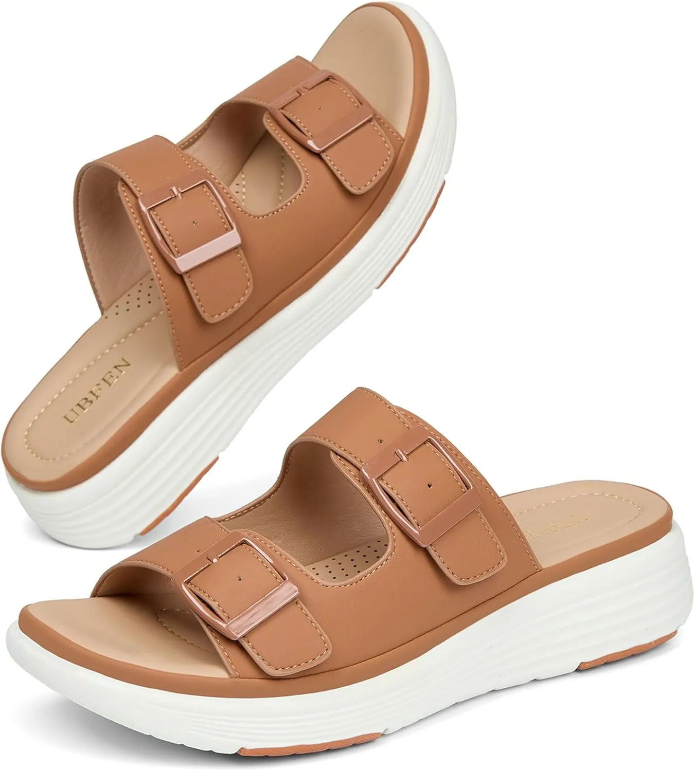 UBFEN Womens Platform Sandals Comfortable Walking Slide Soft Cushioning Footbed Casual Dressy Wedge Sandals