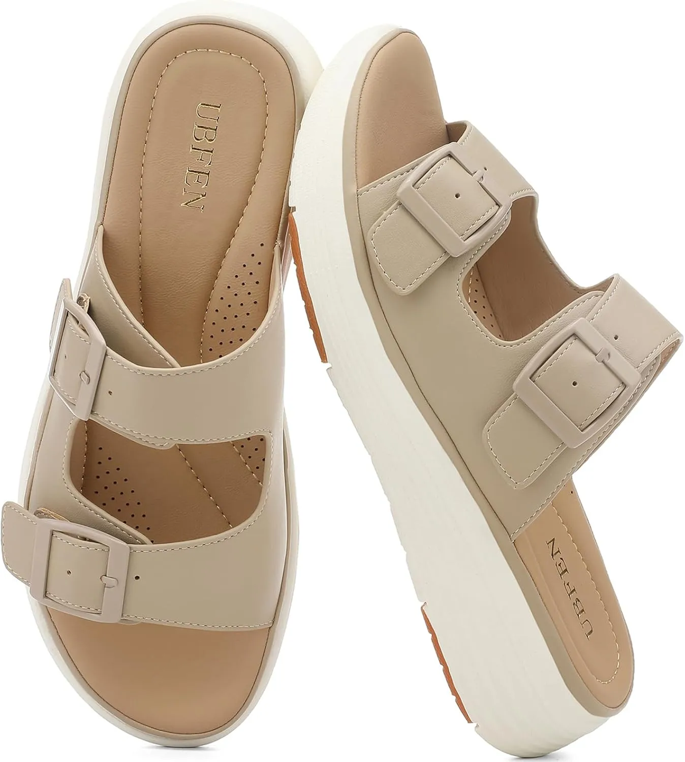 UBFEN Womens Platform Sandals Comfortable Walking Slide Soft Cushioning Footbed Casual Dressy Wedge Sandals