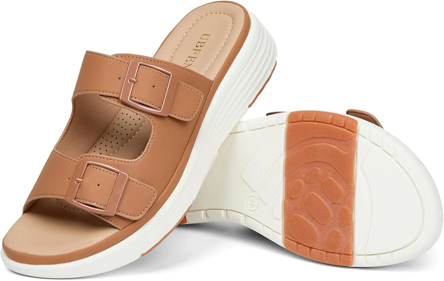 UBFEN Womens Platform Sandals Comfortable Walking Slide Soft Cushioning Footbed Casual Dressy Wedge Sandals
