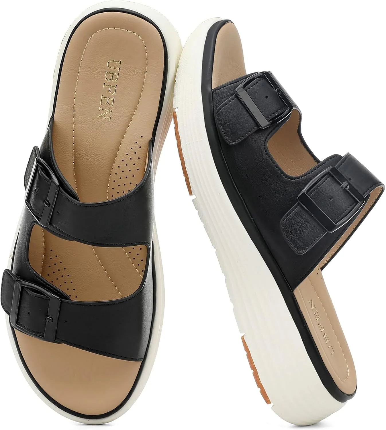 UBFEN Womens Platform Sandals Comfortable Walking Slide Soft Cushioning Footbed Casual Dressy Wedge Sandals