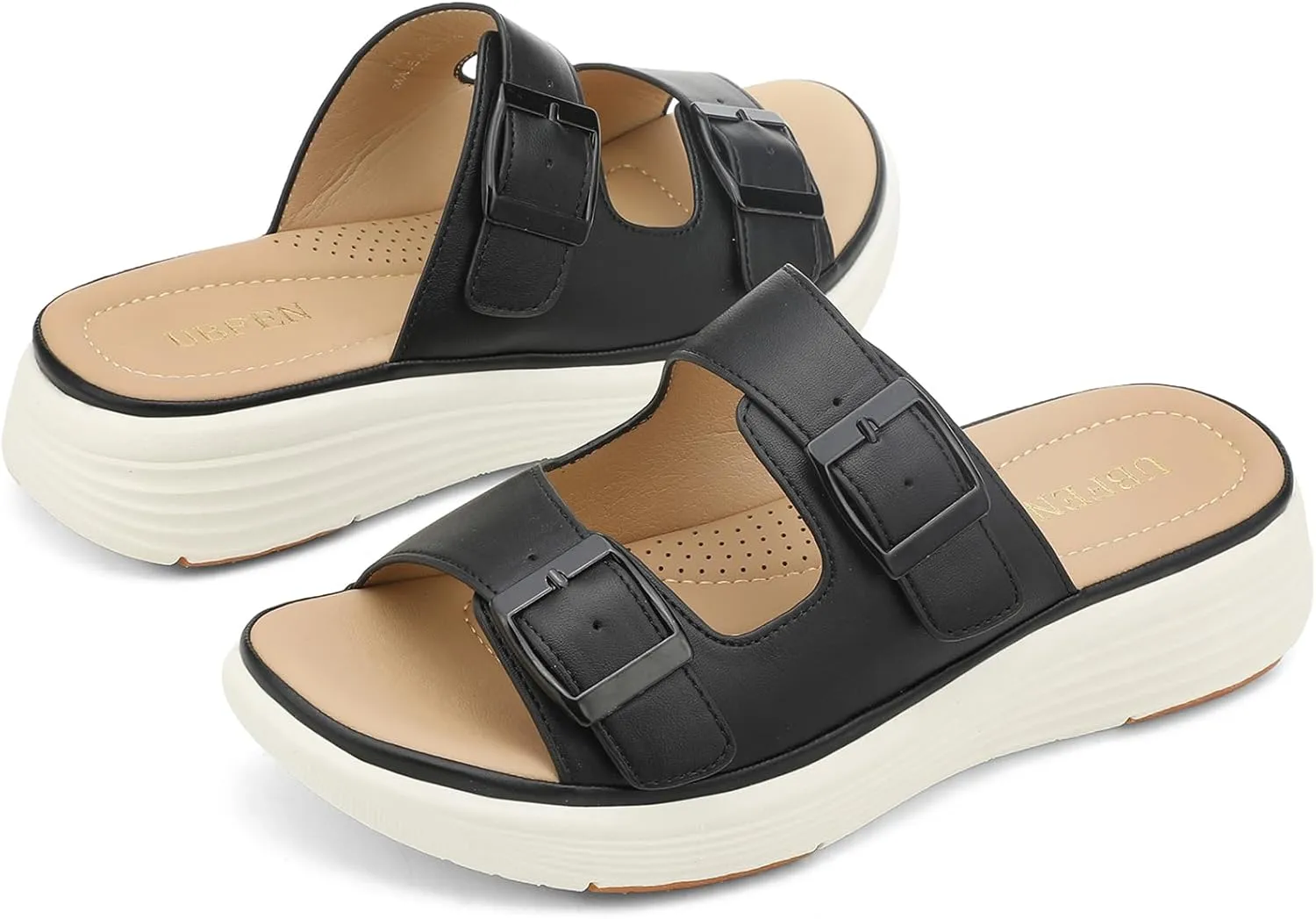 UBFEN Womens Platform Sandals Comfortable Walking Slide Soft Cushioning Footbed Casual Dressy Wedge Sandals