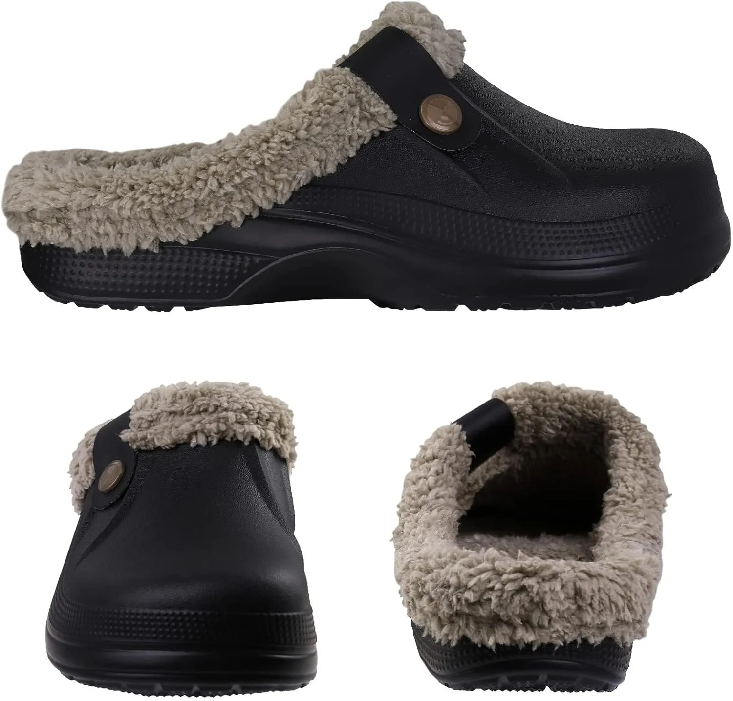 Unisex Winter Fur Lined Clogs Shoes Cushioned Fleece Clogs Indoor Outdoor Fuzzy Slippers Comfy Memory Foam Fluffy Lined Clogs Garden Waterproof Mules