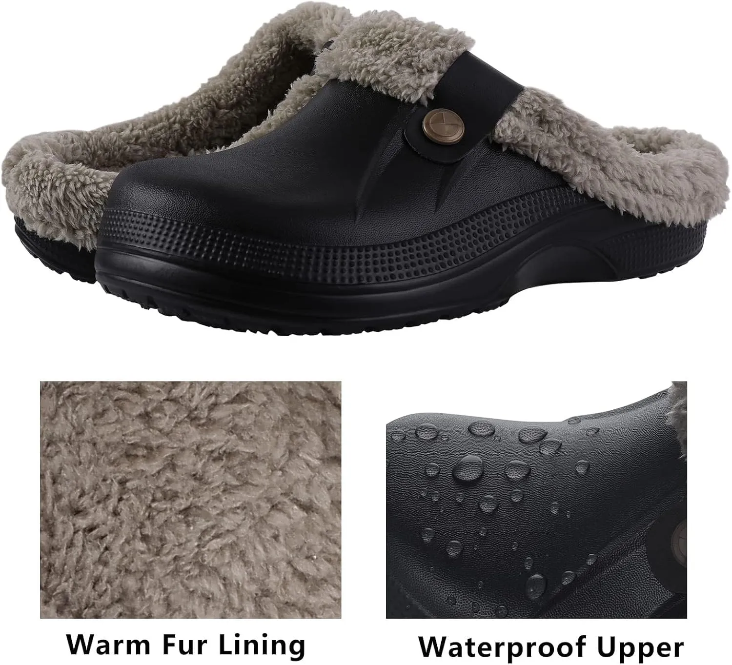 Unisex Winter Fur Lined Clogs Shoes Cushioned Fleece Clogs Indoor Outdoor Fuzzy Slippers Comfy Memory Foam Fluffy Lined Clogs Garden Waterproof Mules
