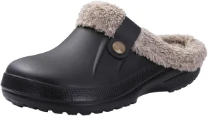 Unisex Winter Fur Lined Clogs Shoes Cushioned Fleece Clogs Indoor Outdoor Fuzzy Slippers Comfy Memory Foam Fluffy Lined Clogs Garden Waterproof Mules