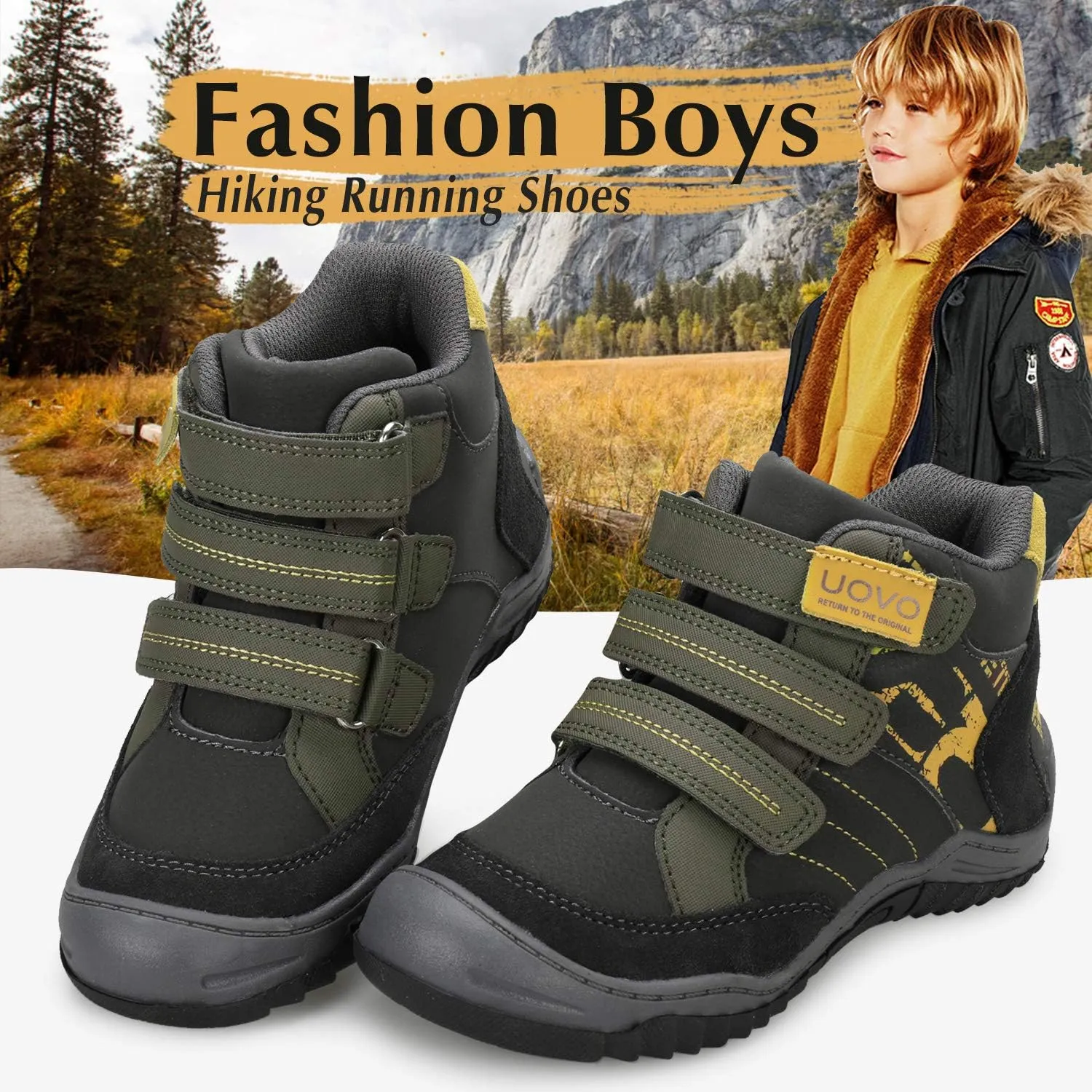 UOVO Boys Winter Snow Boots - Waterproof, Warm, Slip Resistant Outdoor Boots for Kids (Little/Big Boys)