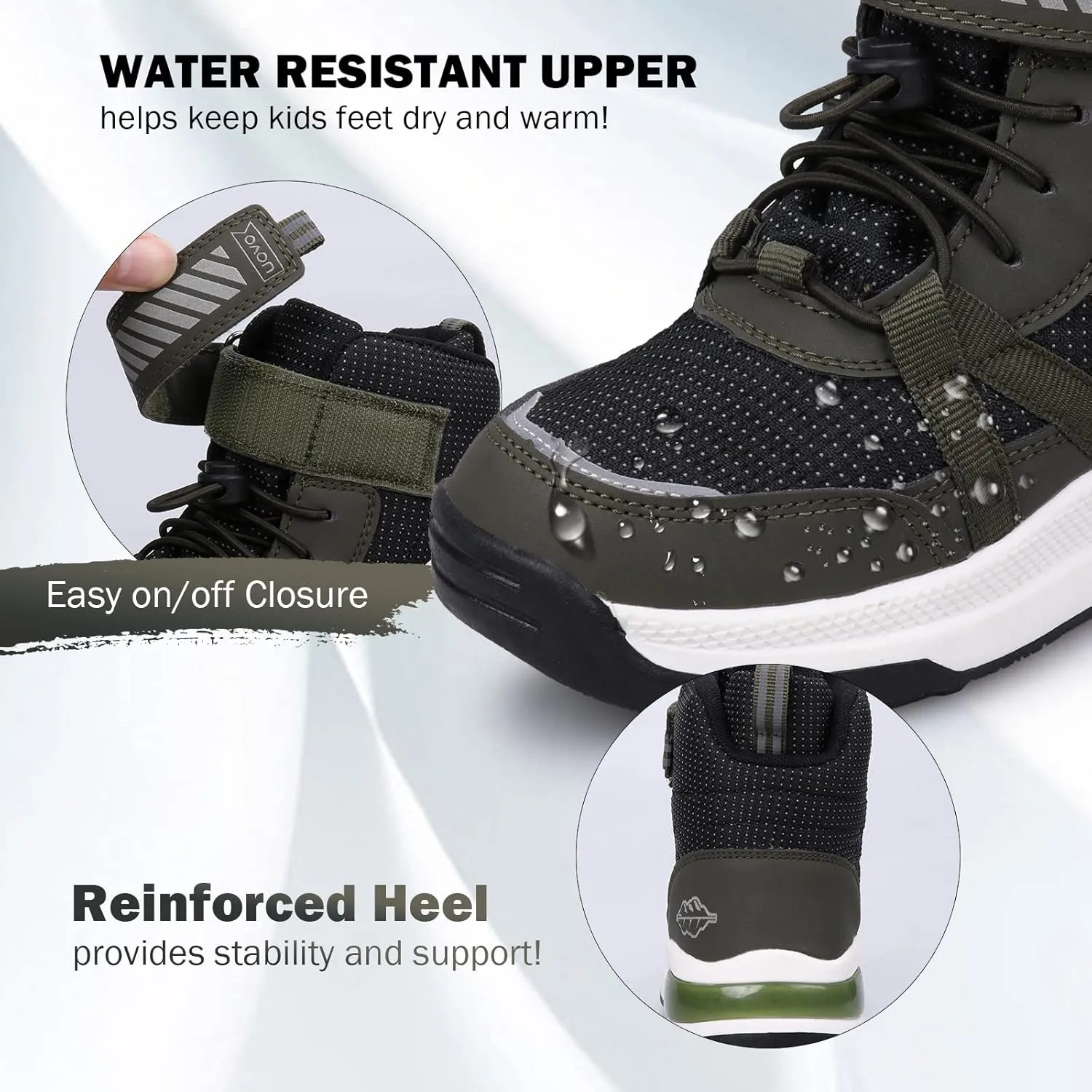 UOVO Boys Winter Snow Boots - Waterproof, Warm, Slip Resistant Outdoor Boots for Kids (Little/Big Boys)