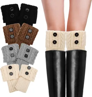 VALICLUD 4 Pairs Women'S Knit Boot Cuffs - Ankle Warmers - Boot Toppers - Multi Color - Acrylic Fibers - for Boots - Fashionable & Warm
