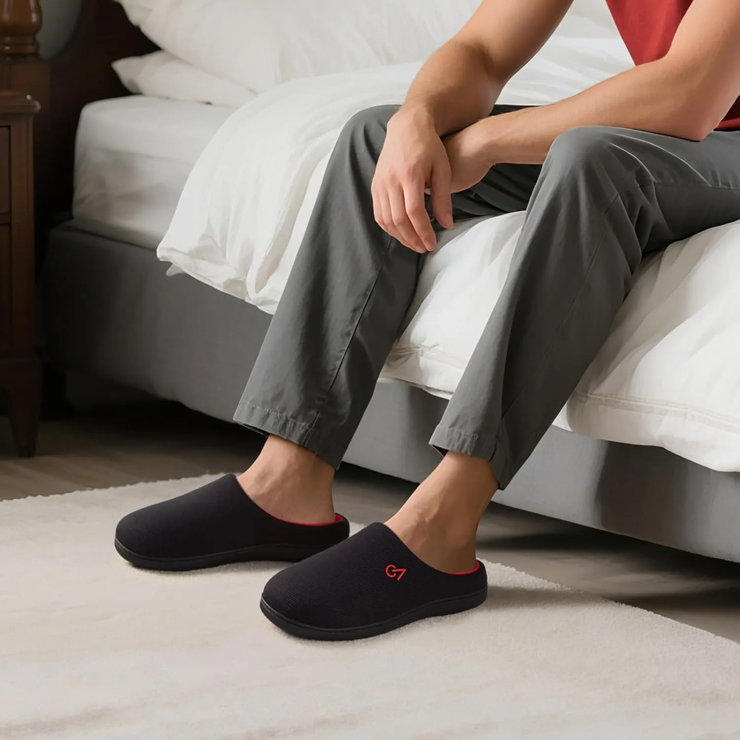 VeraCosy Men's Two-Tone Memory Foam House Slippers Indoor Outdoor Durable Rubber Sole