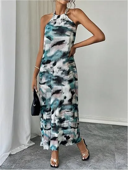 Verdusa Pleated Halter Summer Dress