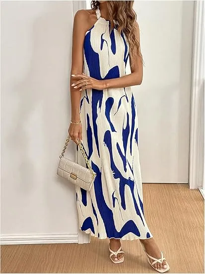 Verdusa Pleated Halter Summer Dress