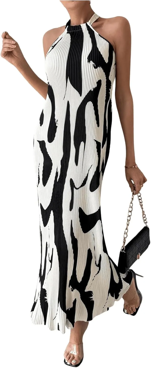 Verdusa Pleated Halter Summer Dress