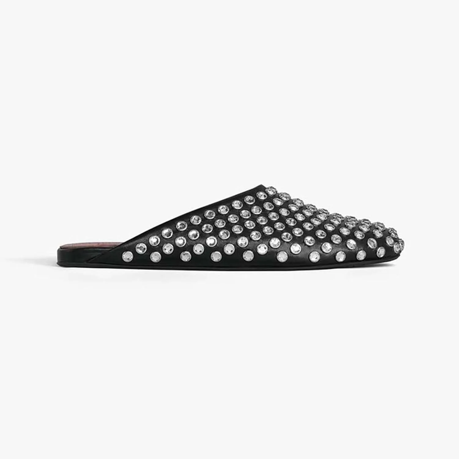Vertundy Women's Rhinestone Flat Mules Fashion Round Toe Slip On Loafer Cusual Bling Crystal Slides Dress Flats Ladies