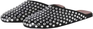 Vertundy Women's Rhinestone Flat Mules Fashion Round Toe Slip On Loafer Cusual Bling Crystal Slides Dress Flats Ladies