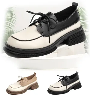 Vintage-Inspired Platform Oxfords for Women - Retro Chunky Sole, Cloud-Like Comfort Round Toe, Professional & Casual Lace-Up Dress Shoes with Color-Block Accents