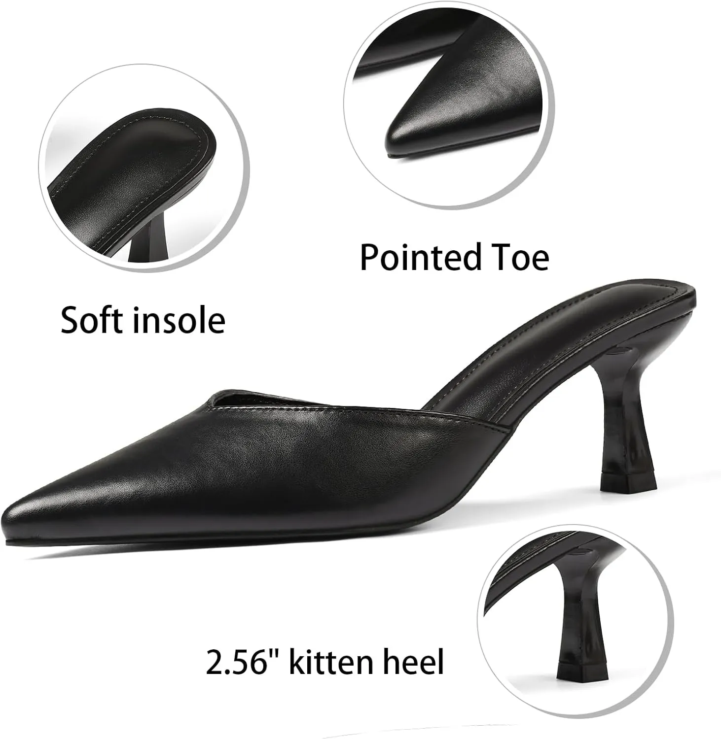 VOMIRA Black Kitten Heels for Women Closed Pointed Toe Stiletto Heels Black Mules for Women Slip On Slingback Heels Dress Party Wedding Heeled Sandals Women's Black Pumps Shoes