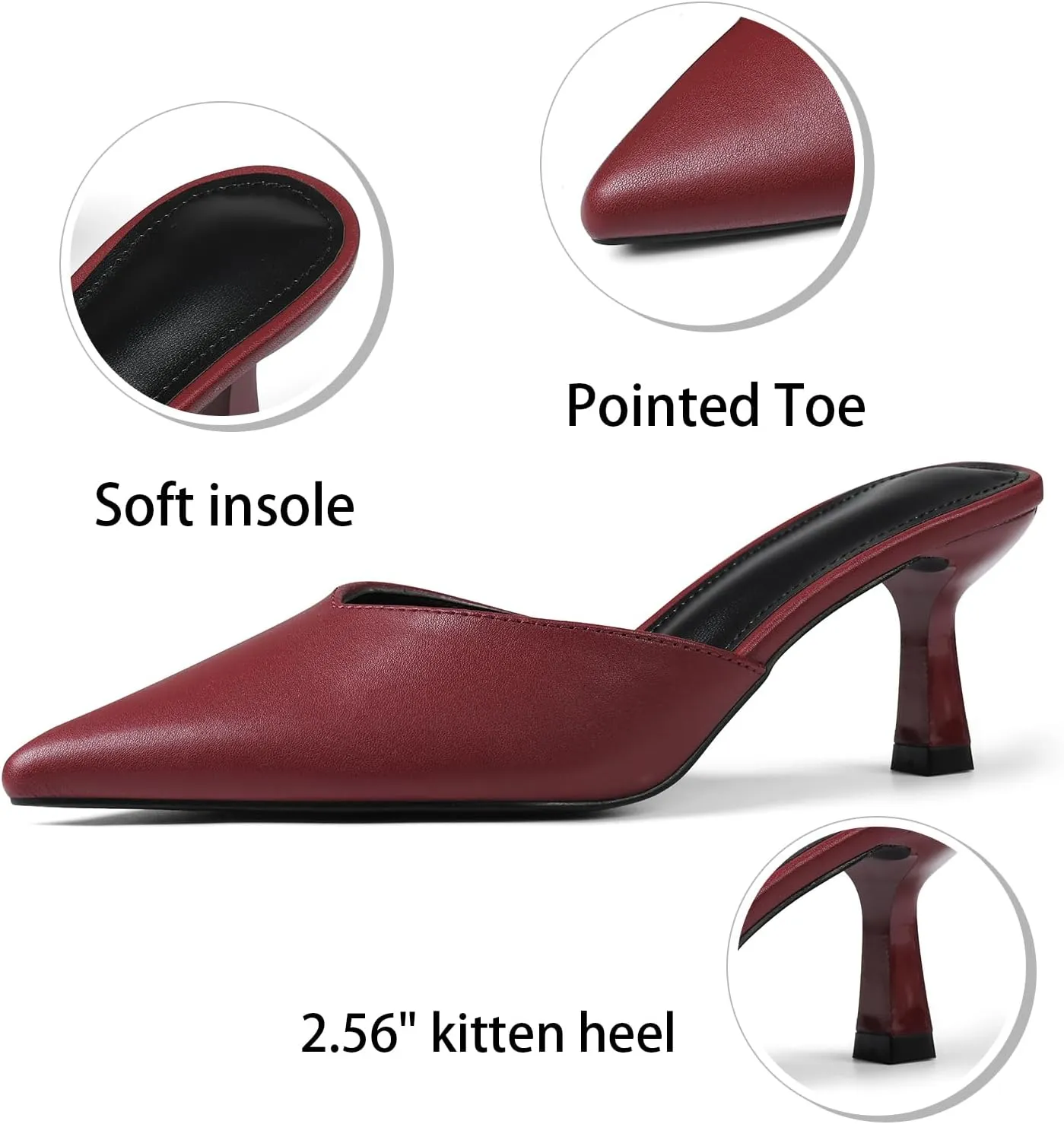 VOMIRA Black Kitten Heels for Women Closed Pointed Toe Stiletto Heels Black Mules for Women Slip On Slingback Heels Dress Party Wedding Heeled Sandals Women's Black Pumps Shoes