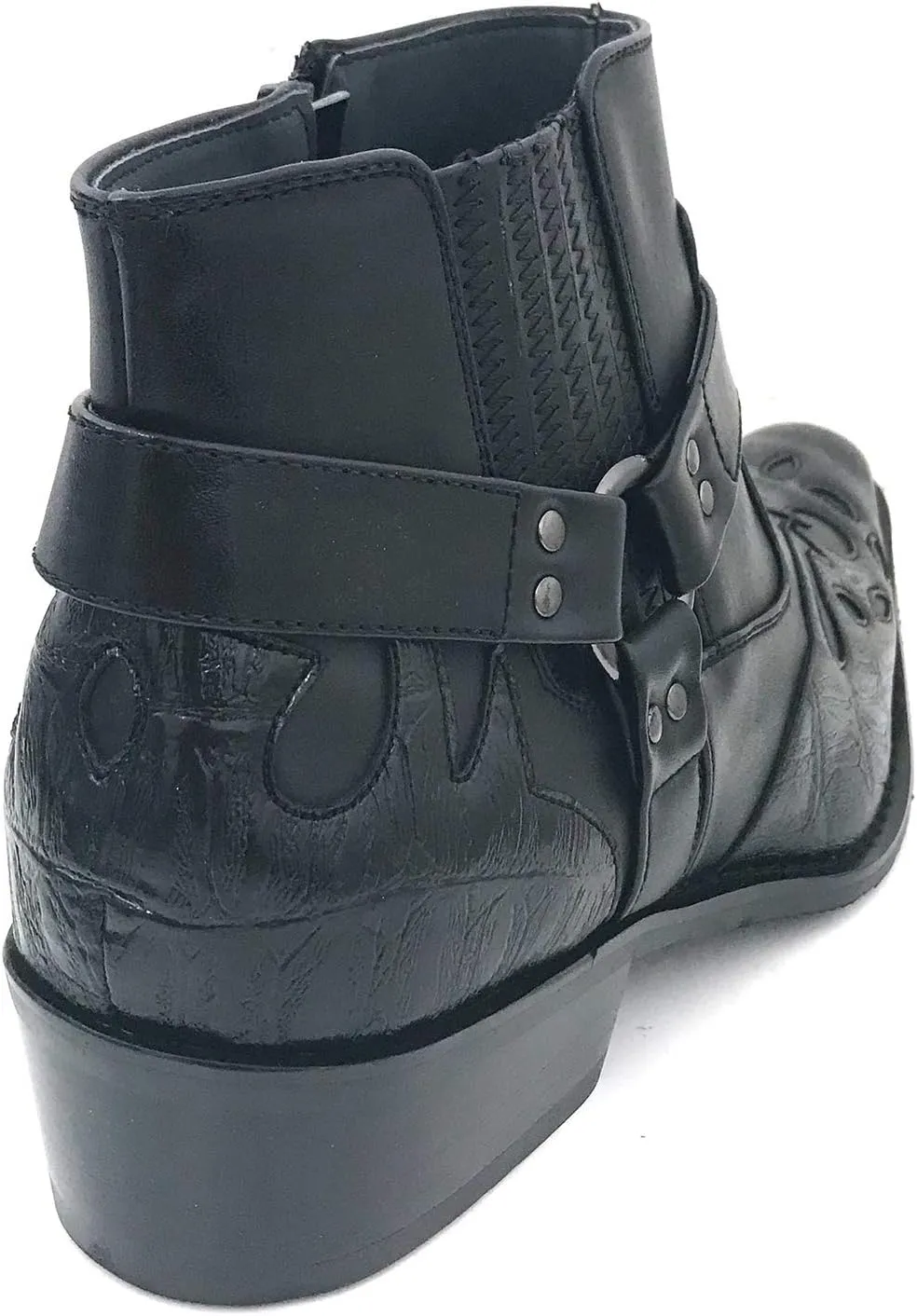 W1TCJ Men’s Cowboy Boots Western Ankle Harness Leather Lining Side Zipper Shoes