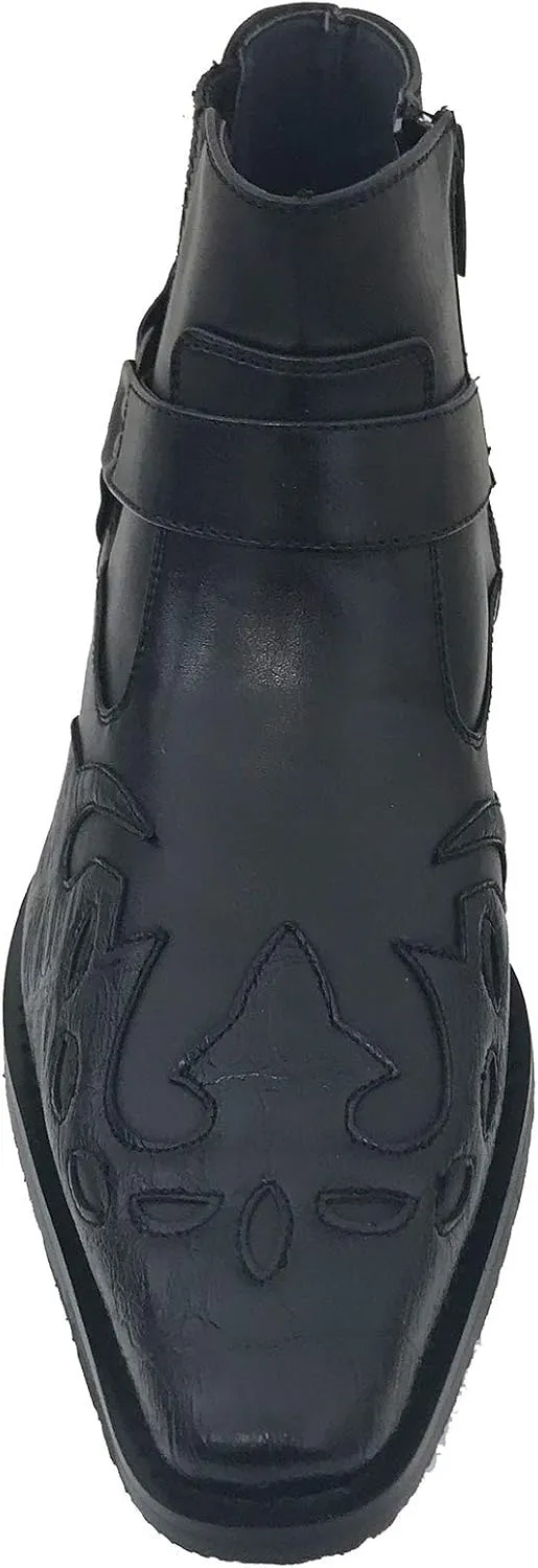 W1TCJ Men’s Cowboy Boots Western Ankle Harness Leather Lining Side Zipper Shoes