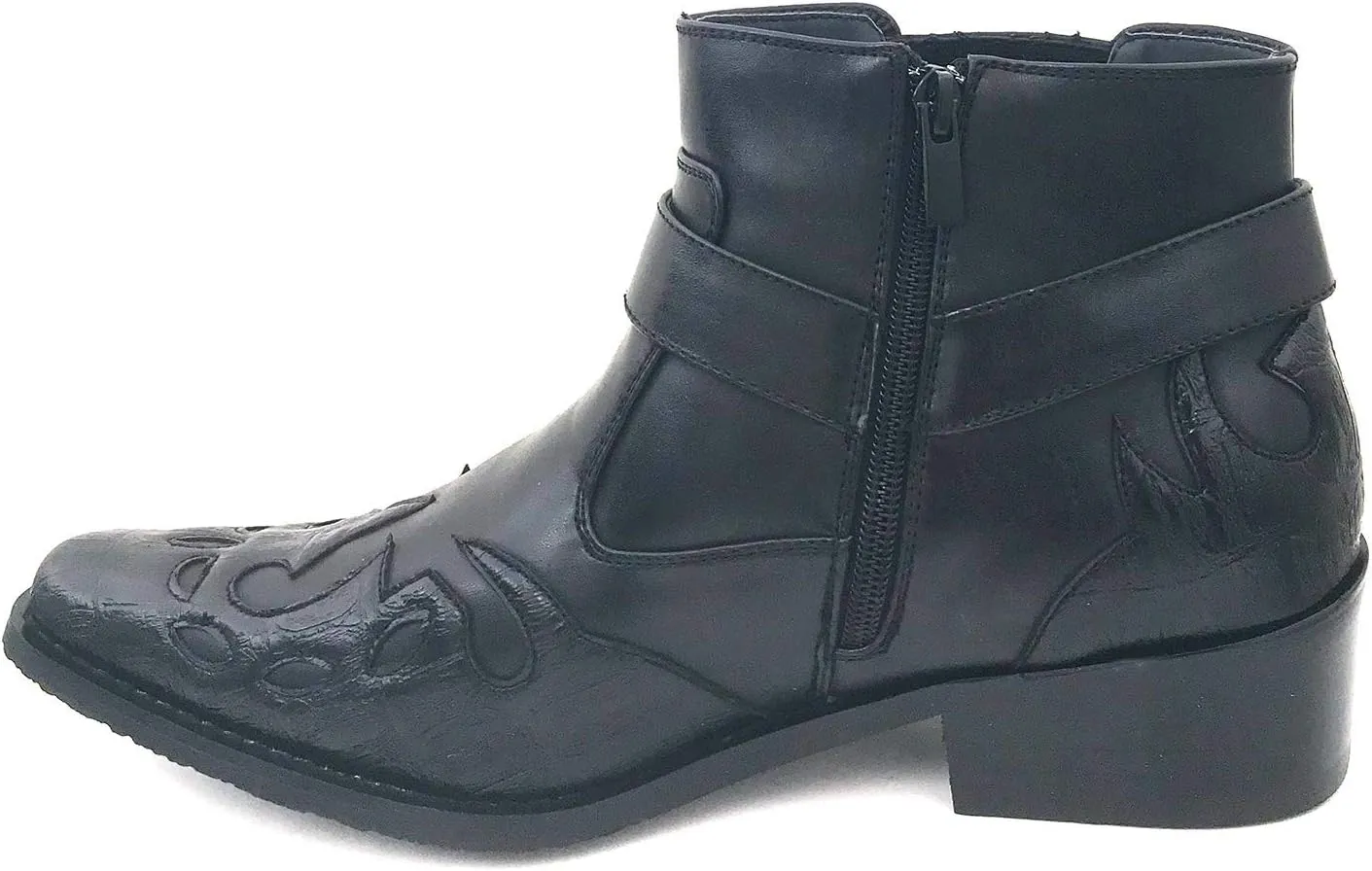 W1TCJ Men’s Cowboy Boots Western Ankle Harness Leather Lining Side Zipper Shoes