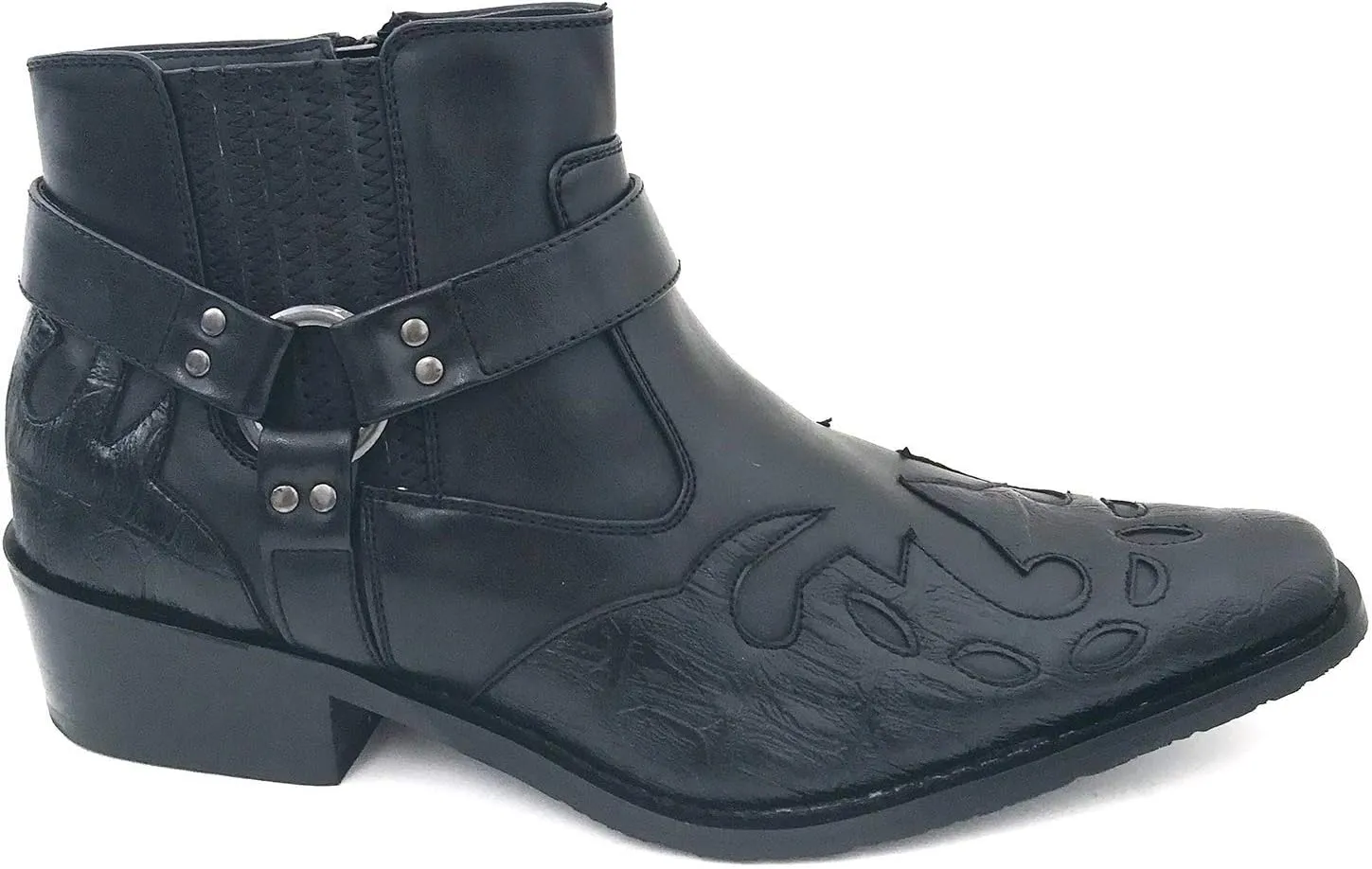 W1TCJ Men’s Cowboy Boots Western Ankle Harness Leather Lining Side Zipper Shoes