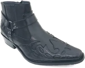 W1TCJ Men’s Cowboy Boots Western Ankle Harness Leather Lining Side Zipper Shoes