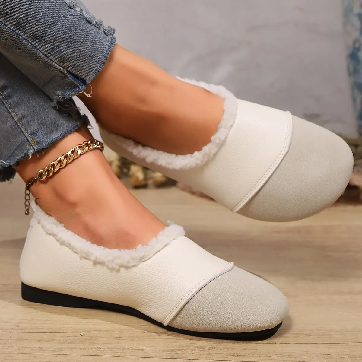 Warm and Luxurious Winter Leather Shoes for Women, Winter Warm Casual Shoes, Snow Boots Fur-Lined Slip on Warm Ankle