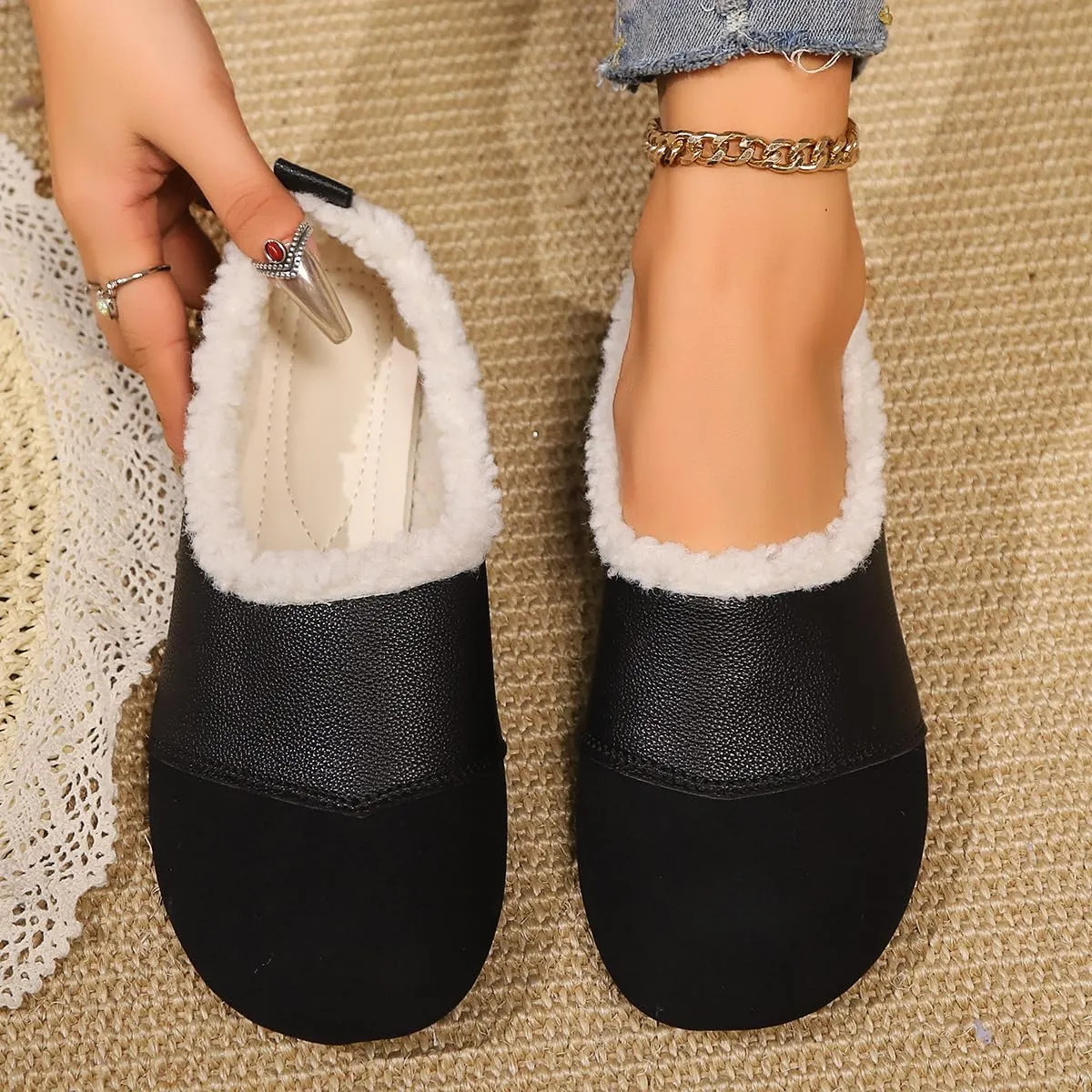Warm and Luxurious Winter Leather Shoes for Women, Winter Warm Casual Shoes, Snow Boots Fur-Lined Slip on Warm Ankle