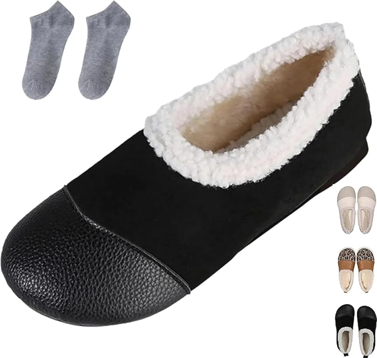 Warm and Luxurious Winter Leather Shoes for Women, Winter Warm Casual Shoes, Snow Boots Fur-Lined Slip on Warm Ankle