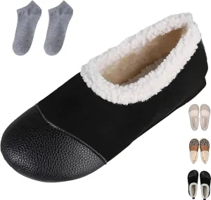 Warm and Luxurious Winter Leather Shoes for Women, Winter Warm Casual Shoes, Snow Boots Fur-Lined Slip on Warm Ankle