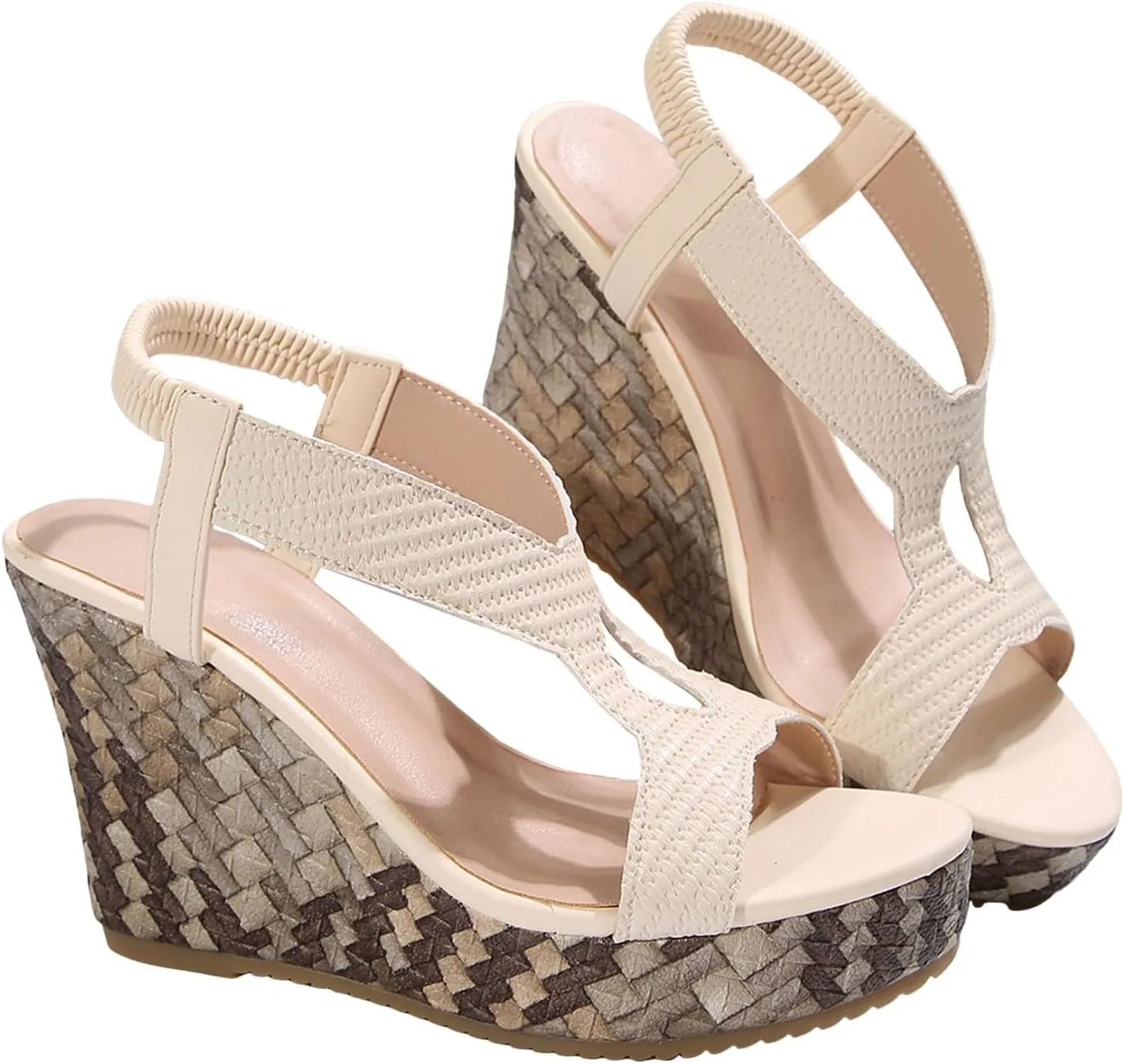 Wedge Sandals for Women Dressy Summer, Womens Comfortable Open-Toe Espadrilles Platform Sandals Ankle Strap Sandals Leather Sandals Casual Low Wedges Walking Strappy Slip on Sandals (White-3, 8.5)