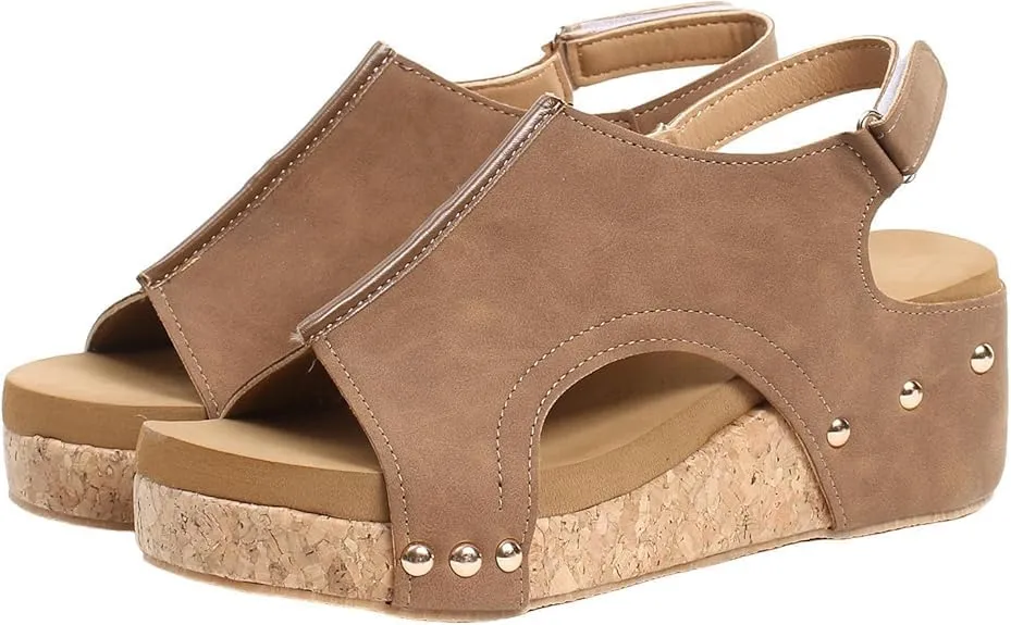 Wedge Sandals for Women Dressy Summer,Women's Open Toe Espadrilles Platform Ankle Strap Comfortable Cork Heeled Wedges Casual Summer Dress Shoes