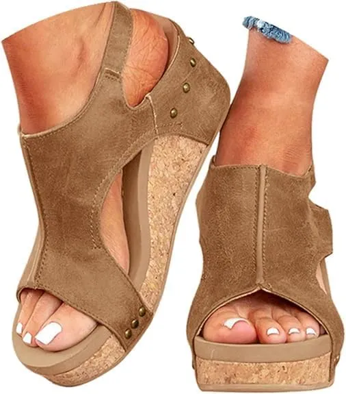 Wedge Sandals for Women Dressy Summer,Women's Open Toe Espadrilles Platform Ankle Strap Comfortable Cork Heeled Wedges Casual Summer Dress Shoes