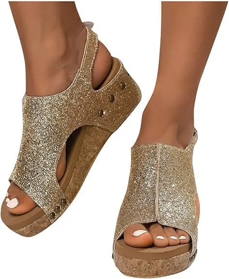 Wedge Sandals for Women Dressy Summer,Women's Open Toe Espadrilles Platform Ankle Strap Comfortable Cork Heeled Wedges Casual Summer Dress Shoes