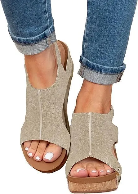 Wedge Sandals for Women Dressy Summer,Women's Open Toe Espadrilles Platform Ankle Strap Comfortable Cork Heeled Wedges Casual Summer Dress Shoes