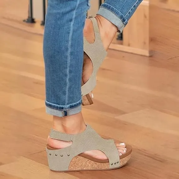 Wedge Sandals for Women Dressy Summer,Women's Open Toe Espadrilles Platform Ankle Strap Comfortable Cork Heeled Wedges Casual Summer Dress Shoes