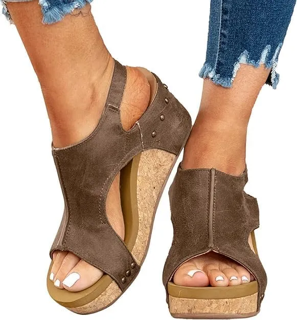 Wedge Sandals for Women Dressy Summer,Women's Open Toe Espadrilles Platform Ankle Strap Comfortable Cork Heeled Wedges Casual Summer Dress Shoes