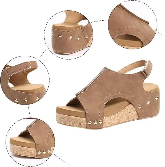 Wedge Sandals for Women Dressy Summer,Women's Open Toe Espadrilles Platform Ankle Strap Comfortable Cork Heeled Wedges Casual Summer Dress Shoes