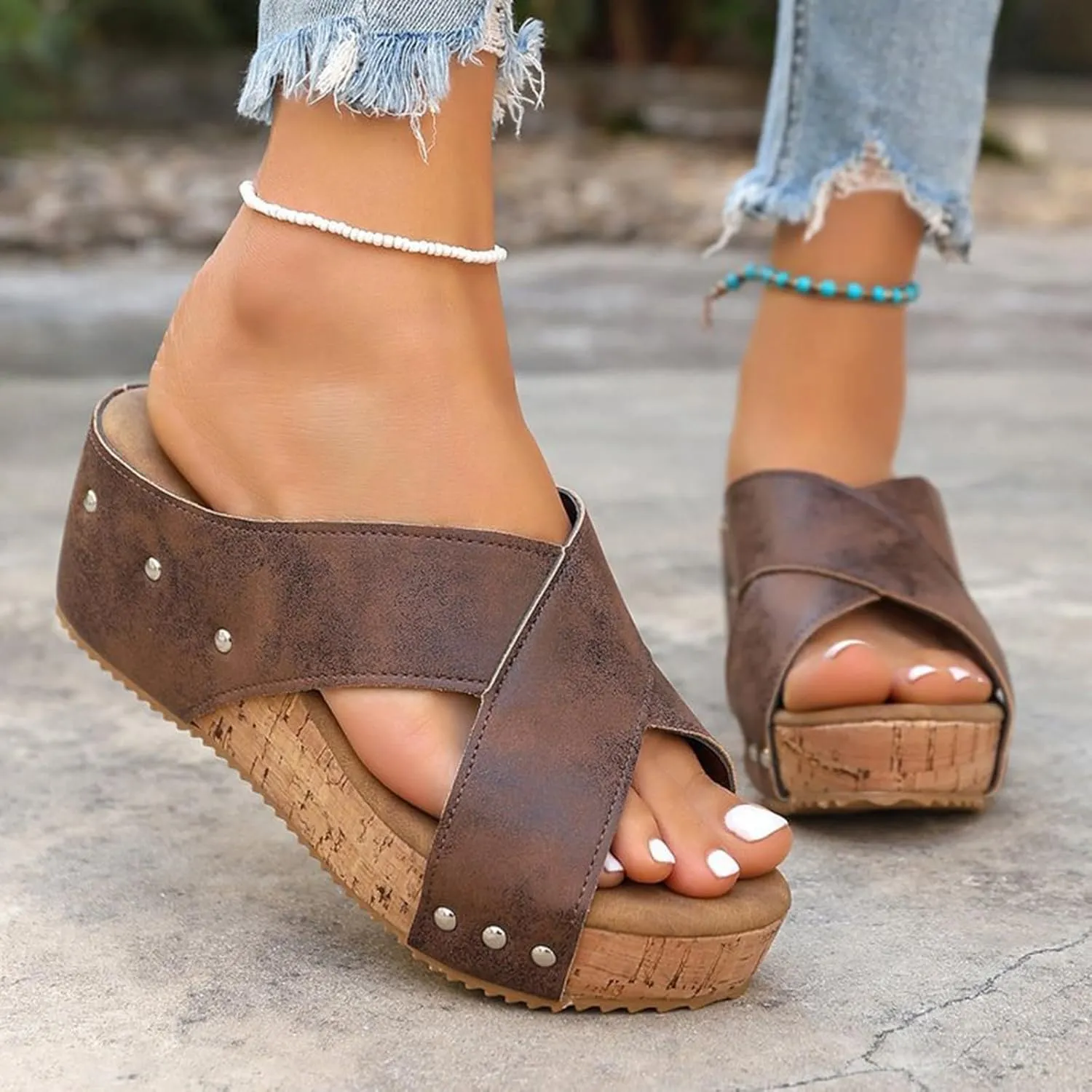 Wedge Sandals for Women Orthopedic Arch Support Walking Shoes Casual Espadrilles Wedge Heels Sandal Dressy Platform Beach Sandal Open Toe Slip-On Sandals Wide Width Boho Shoe