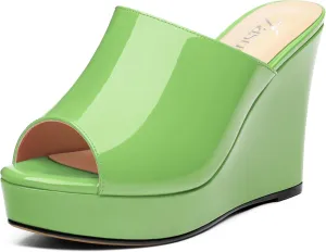 Wedge Sandals for Women Platform High Heels Summer Mules Slip on Comfortable Casual Open Toe Heeled Sandals 3.94 Inch