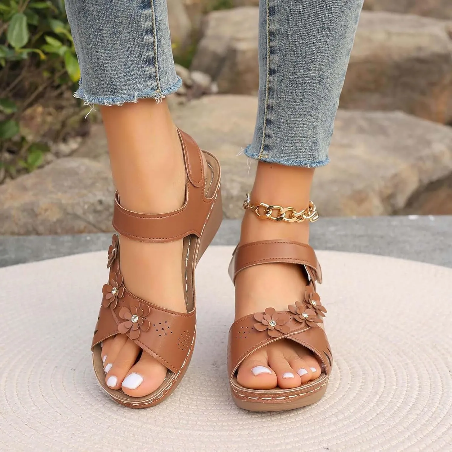 Wedge Sandals for Women Slip On Mules with Side Cutouts and Mid Heel Platform for Effortless Slip On Convenience Orthopedic Sandal Beach Dressy Flip Flops for Wide Toe 2025 Spring