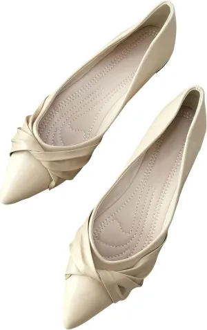 WENJIAZHIZHI Womens Ruched Bow Ballet Flats Comfortable Pointed Toe Slip On Walking Loafers Dress Shoes for Women Dressy Casual