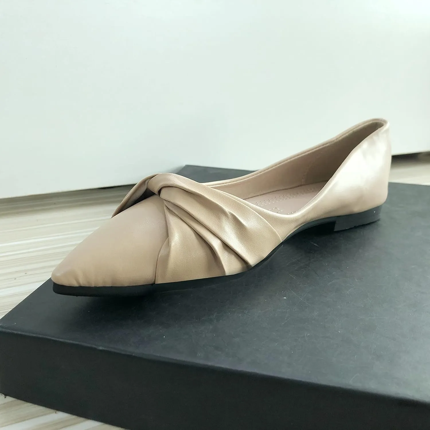 WENJIAZHIZHI Womens Ruched Bow Ballet Flats Comfortable Pointed Toe Slip On Walking Loafers Dress Shoes for Women Dressy Casual