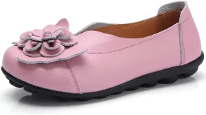 WERWAES Casual Leather Loafers Shoes for Womens Slim Lightweight Soft Sole Flat Moccasins Shoes with Flowers Cowhide Round Toe Slip on Womens Loafer Indoor Outdoor Walking Womens Shoes