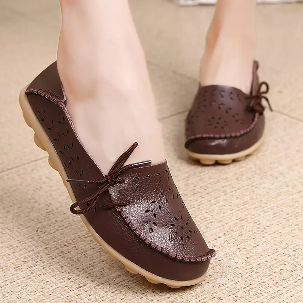 WERWAES Ladies Moccasin Flats Casual Loafers Breathable Walking Nurse Driving Fashion Soft Shoes Work Shoes
