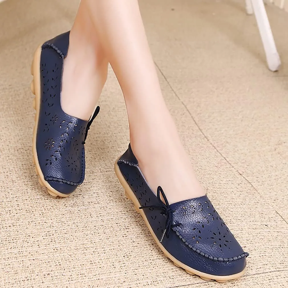 WERWAES Ladies Moccasin Flats Casual Loafers Breathable Walking Nurse Driving Fashion Soft Shoes Work Shoes