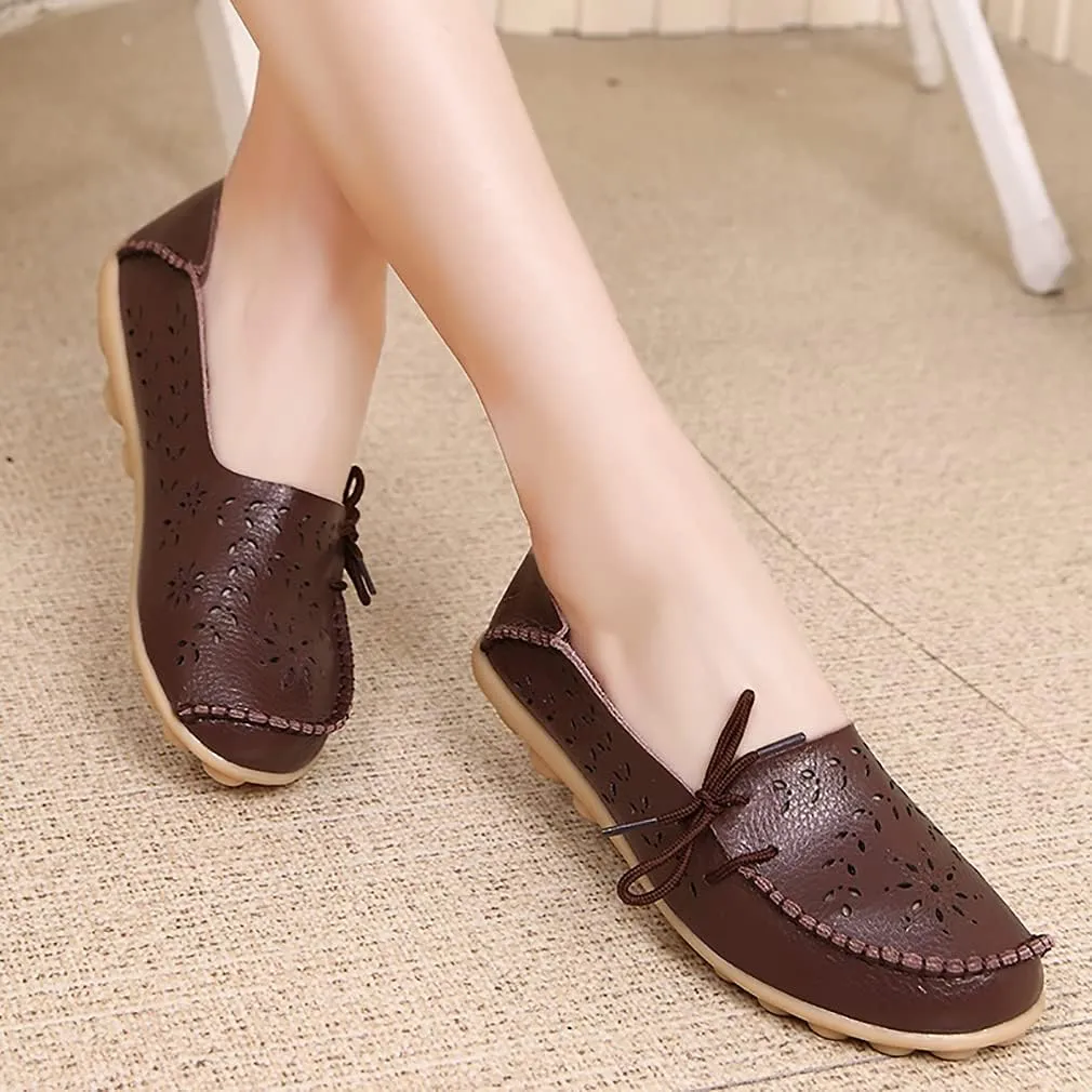WERWAES Ladies Moccasin Flats Casual Loafers Breathable Walking Nurse Driving Fashion Soft Shoes Work Shoes