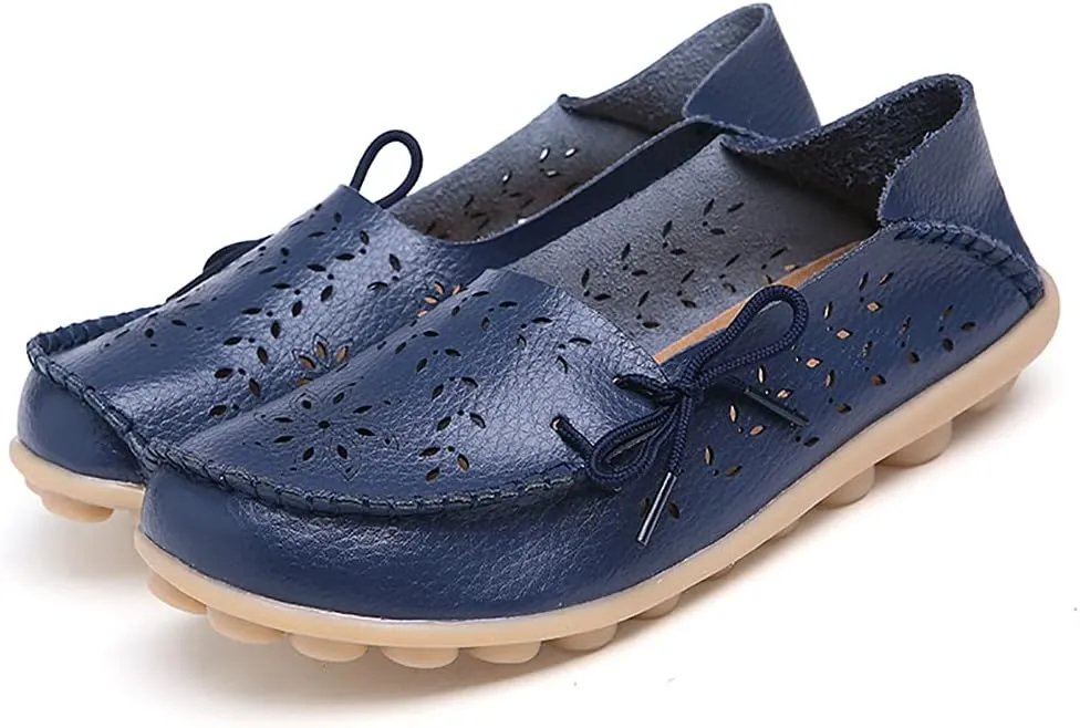 WERWAES Ladies Moccasin Flats Casual Loafers Breathable Walking Nurse Driving Fashion Soft Shoes Work Shoes