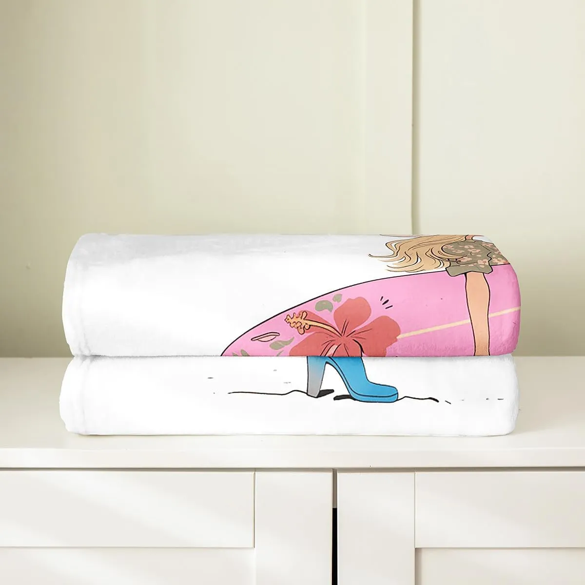Western Cowgirl Flannel Blanket,Cowgirl Boots Surfboard Summer Beach Girls Boys Bed Blanket,Flowers Rustic Lake House Cabin Pink Chic Fuzzy Blanket,Baby Size (30 x 39 Inches)